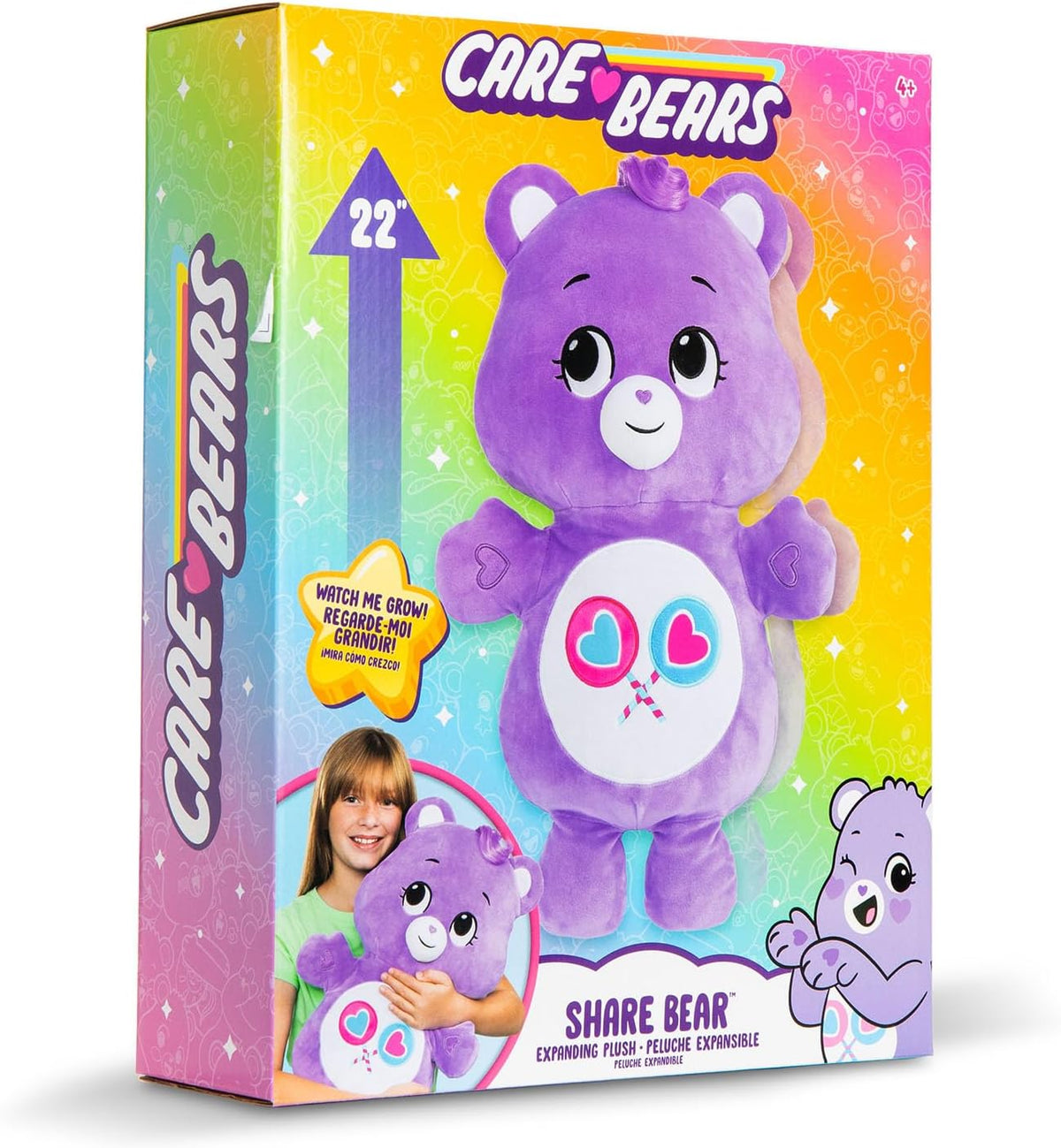 Care Bears Share Bear Peluche de 22 pulgadas, peluche morado exclus...