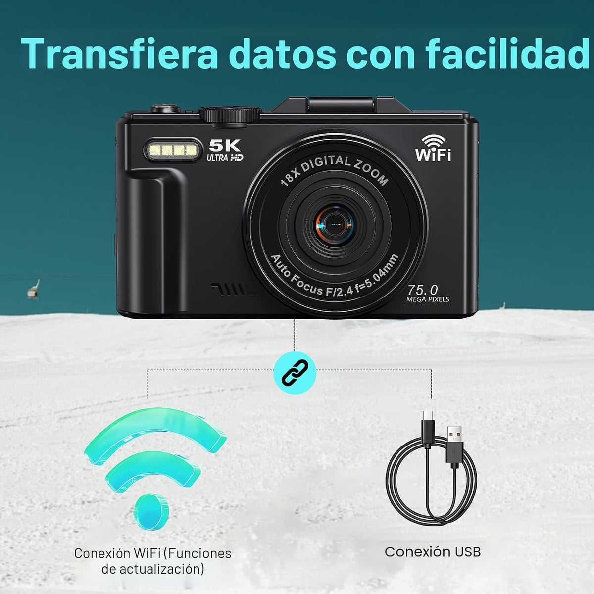 Cámara digital 5K para fotografía - Cámara WiFi de 75MP para YouTub...