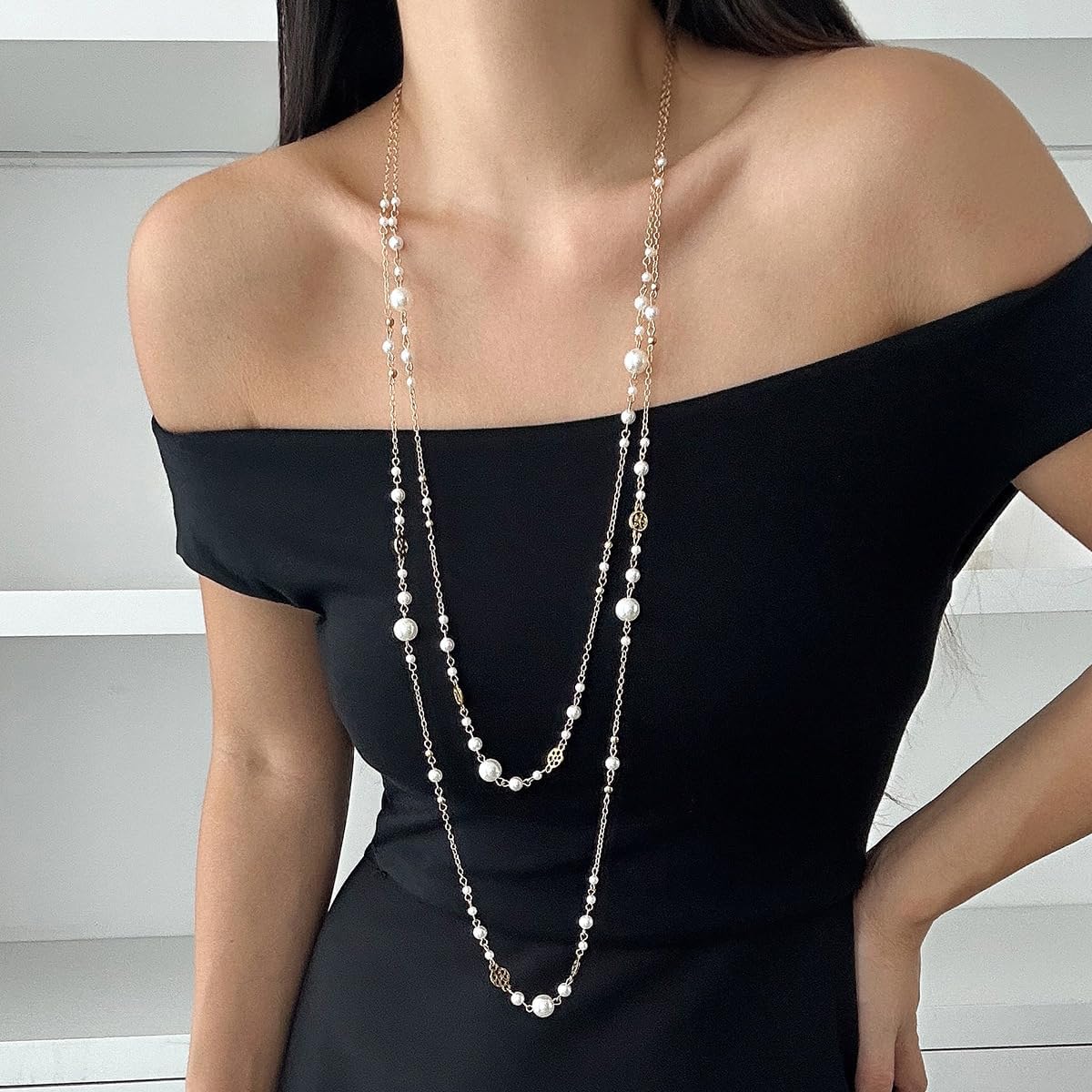 Collares de cadena larga para mujer, collares de perlas para mujer,...