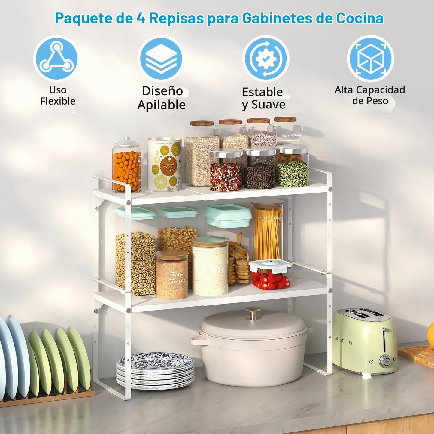 Organizadores de estantes de gabinete de cocina de 15.5 a 25.5 pulg...