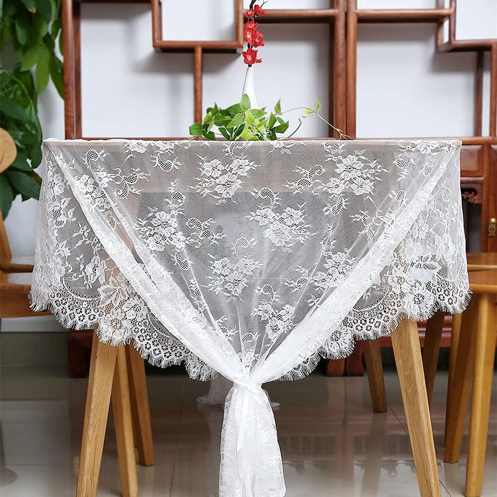 Mantel de encaje blanco para mesa de boda de 60x120 pulgadas, mante...