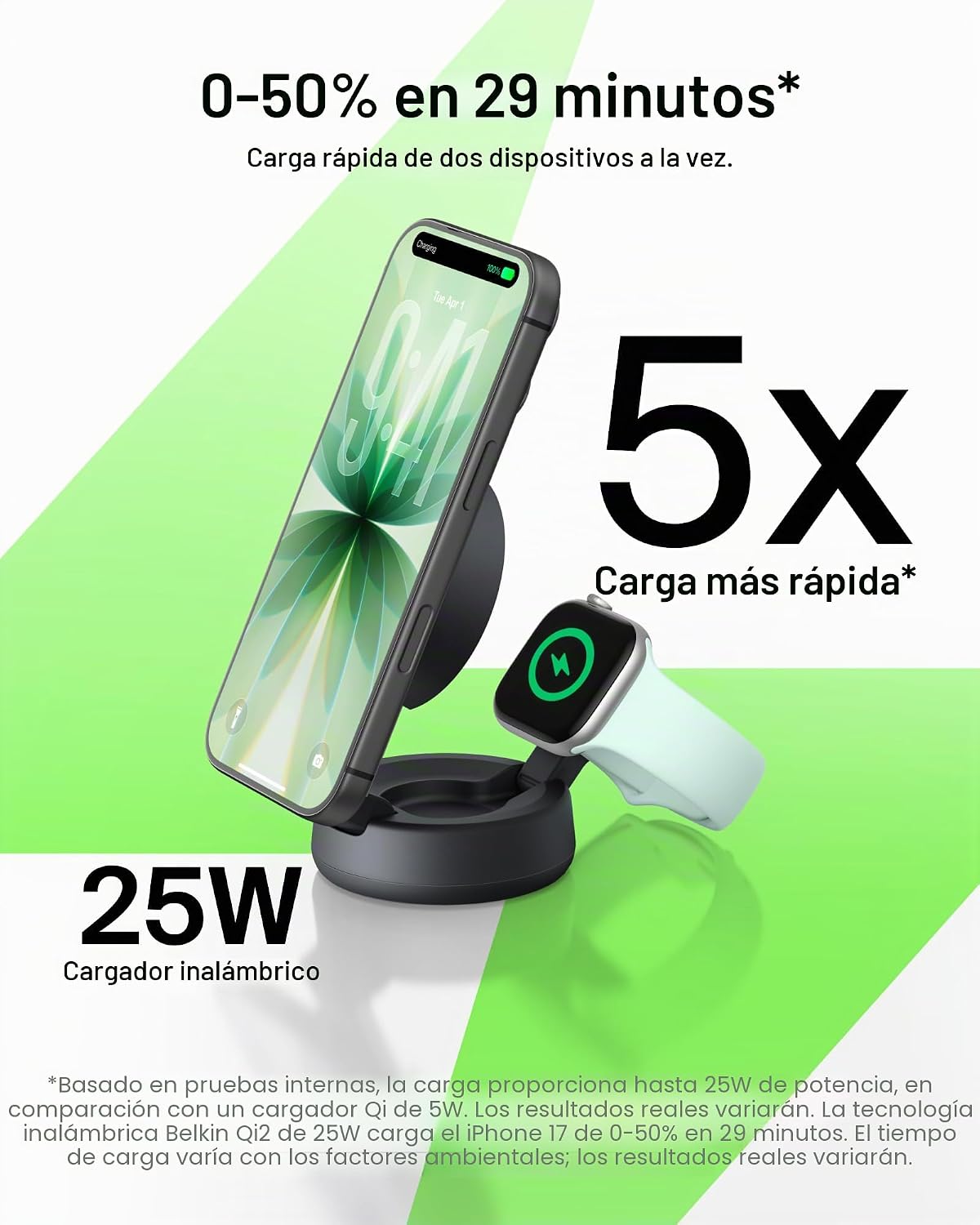 Belkin Qi2.2 25W Cargador inalámbrico 2 en 1 para iPhone, carga ráp...