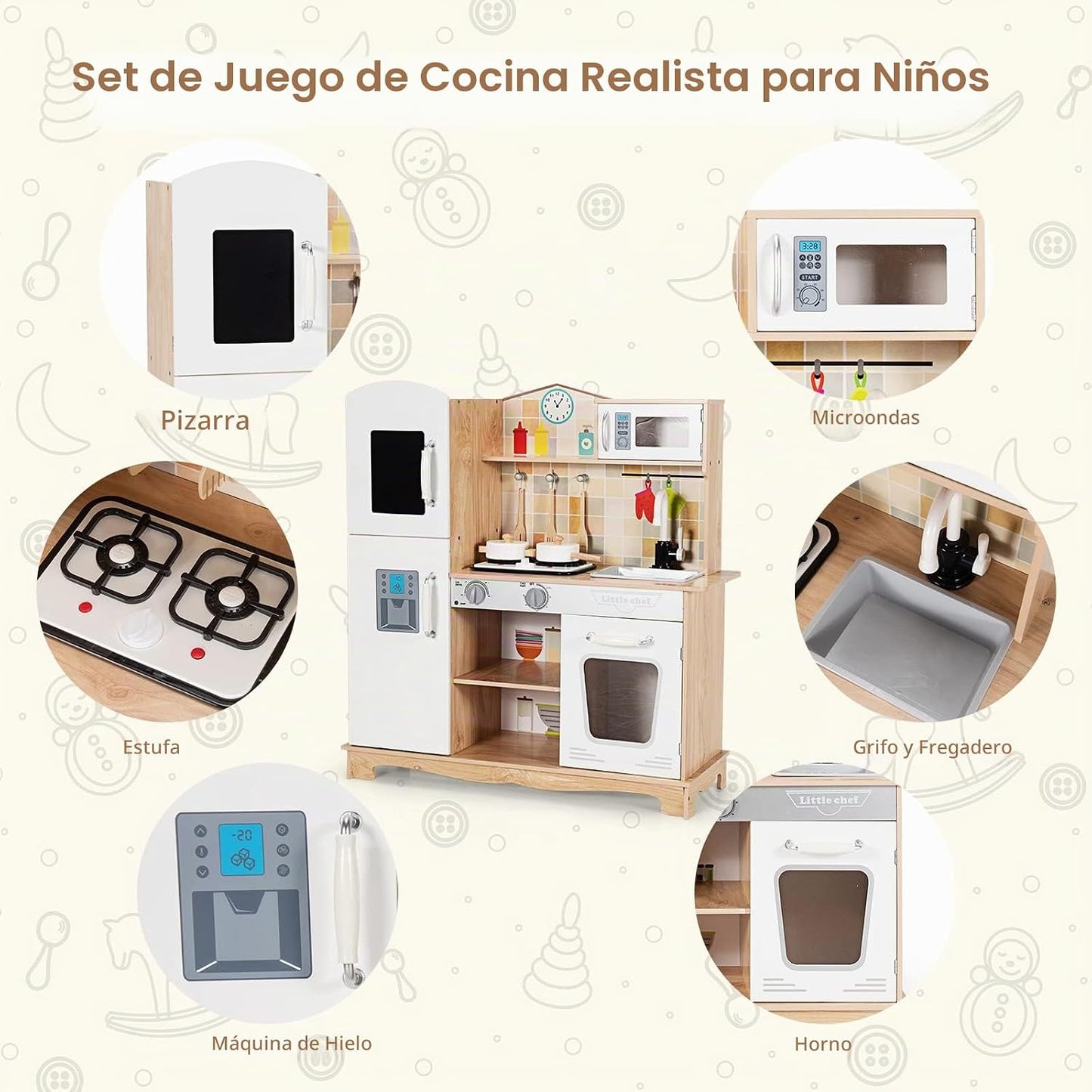 HONEY JOY Juego de cocina para niños, cocina de madera para niños p...