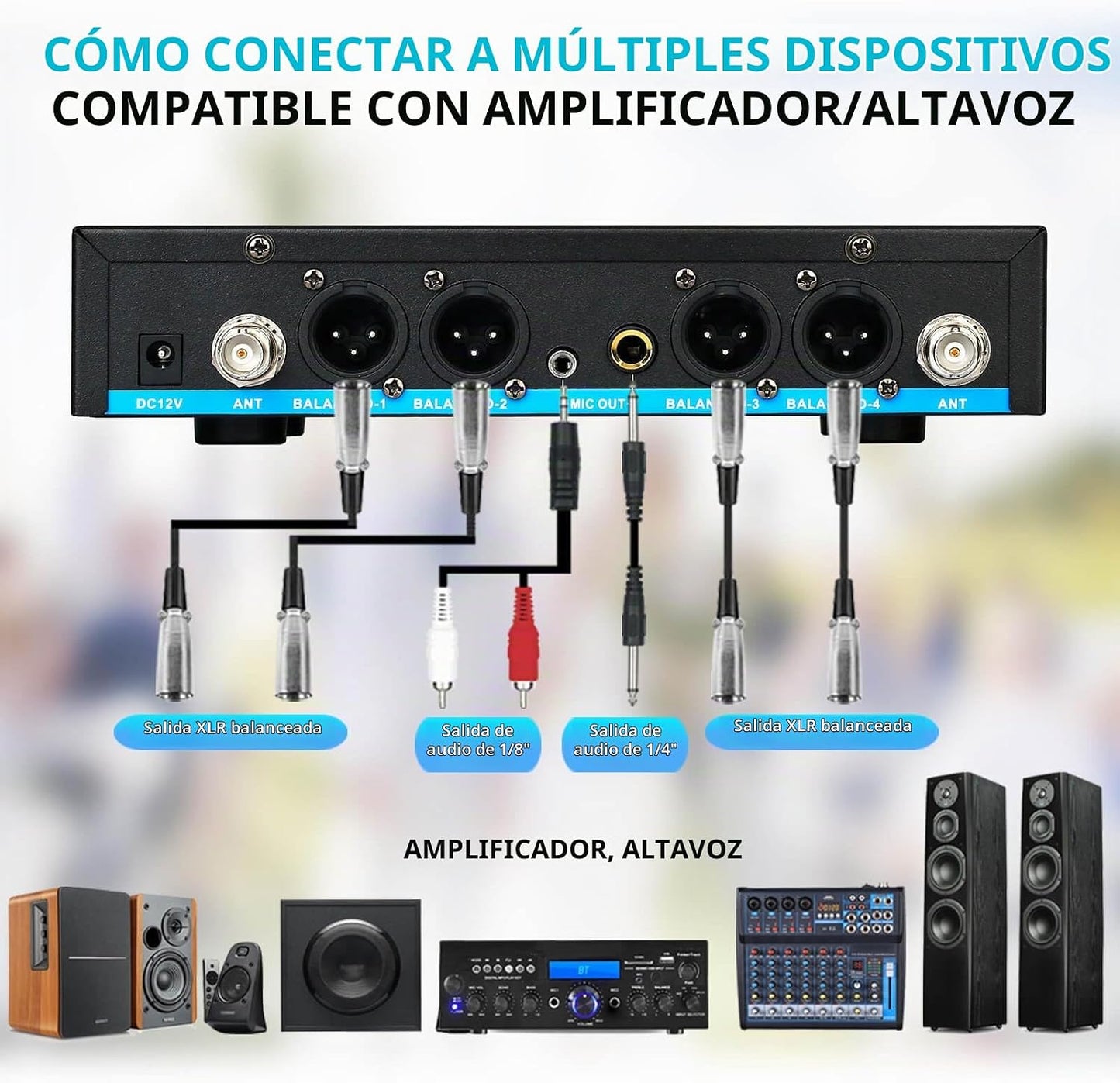 ZERFUN Sistema de Micrófono Inalámbrico Recargable de 4 Canales, Mi...