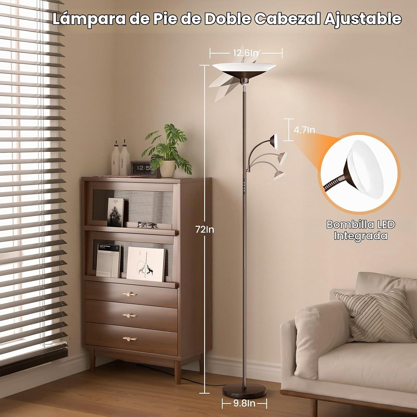SIBRILLE Brown Torchiere Lámpara de pie LED - Lámpara de pie girato...