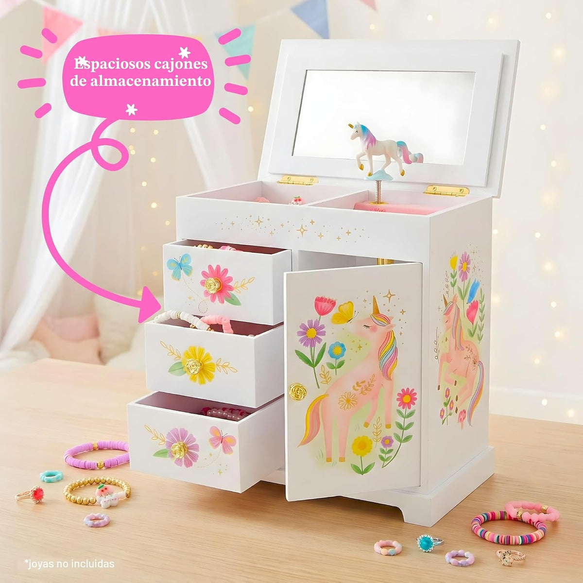 Joyero musical de unicornio para niñas, juguetes de unicornio para...