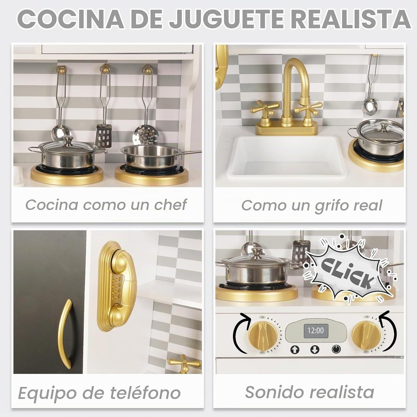Juego de cocina para niños de 3 a 8 años, cocina de juguete de made...