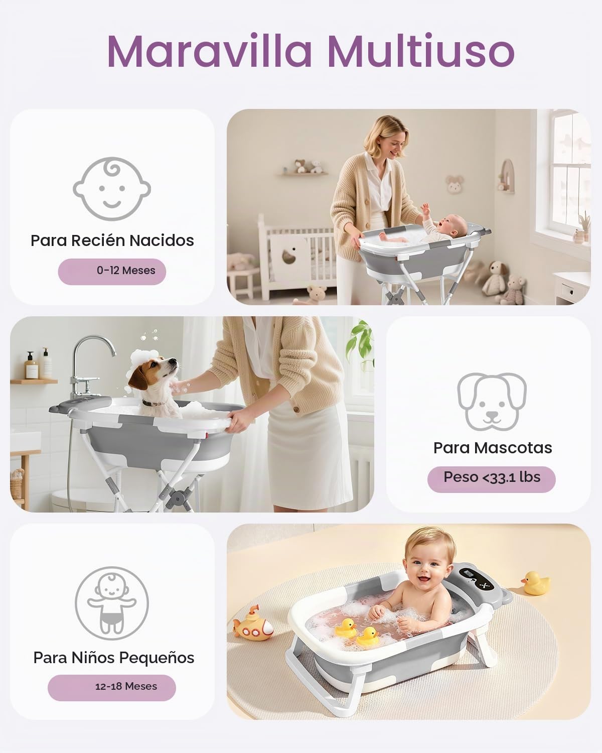 Bañera plegable 2 en 1 con soporte, bañera para recién nacidos para...