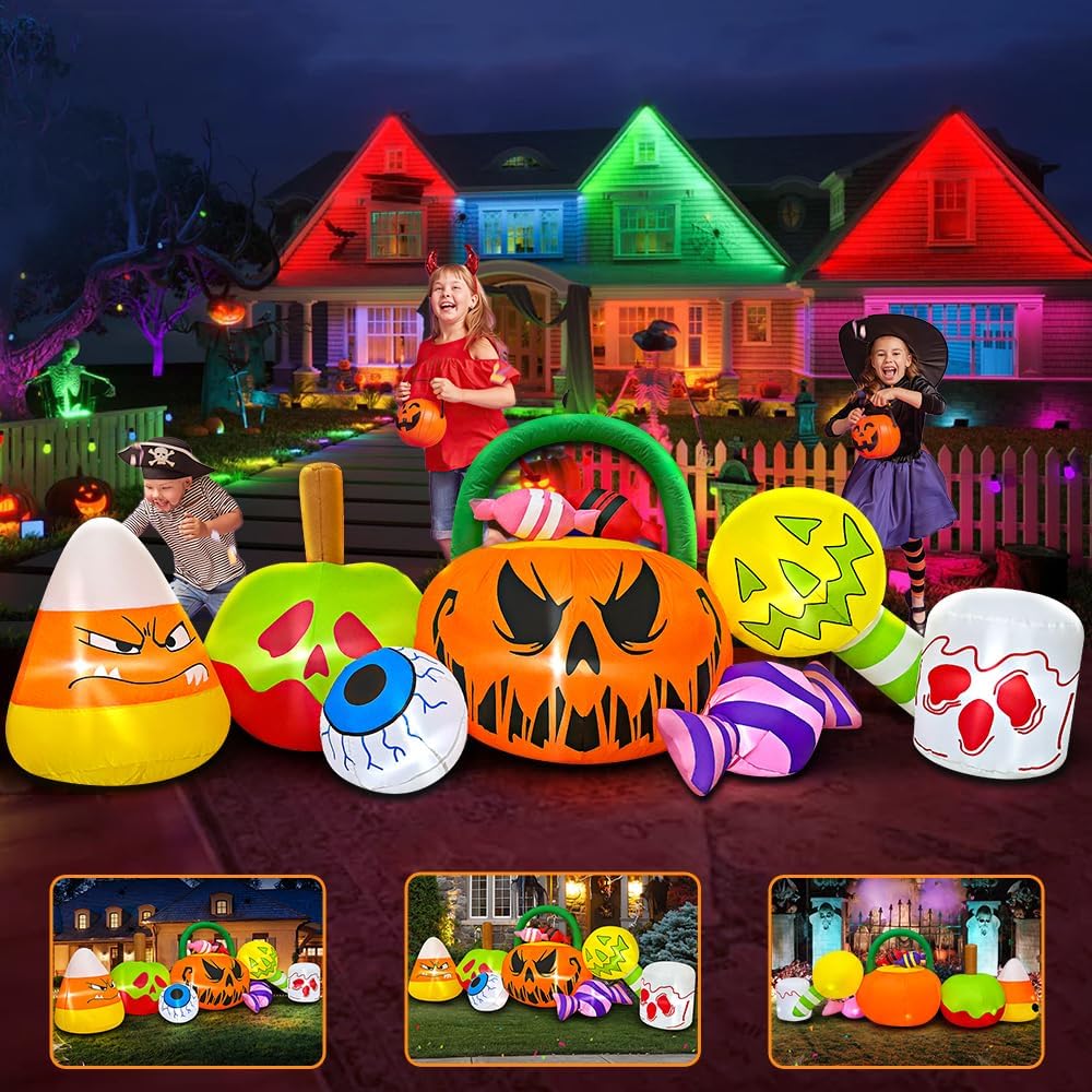 Decoración inflable de Halloween de 10 pies para exteriores, calaba...