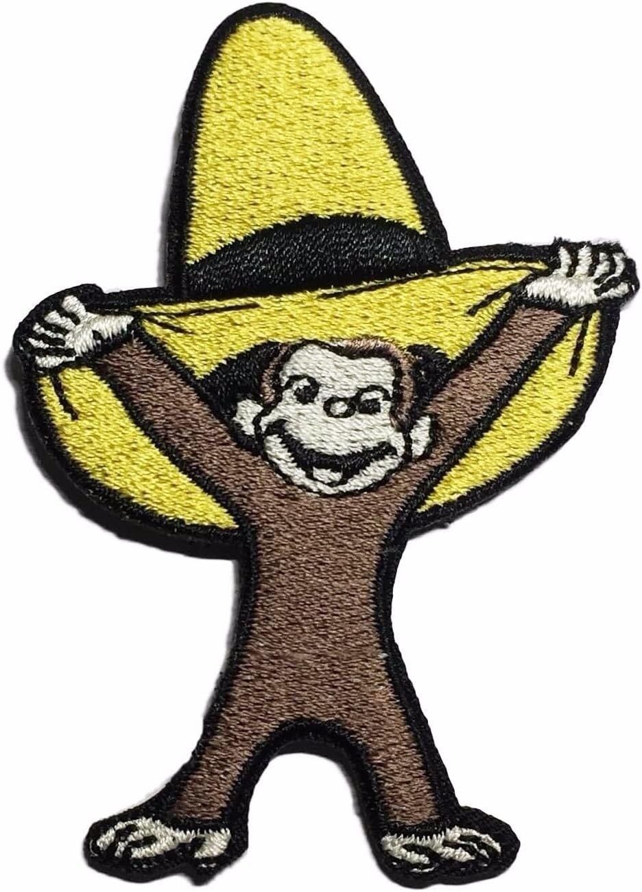 Curioso George de dibujos animados con sombrero amarillo de 3 pulga...
