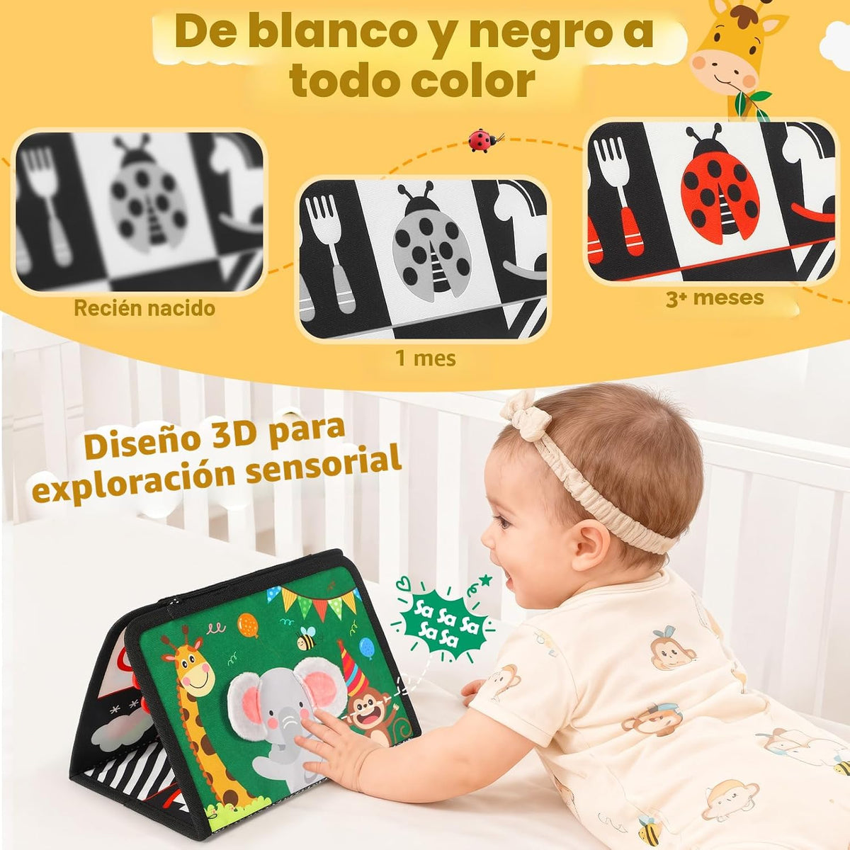 BBWOO Juego de Tiempo de Barriga - Paños de Contraste Alto en Negro...