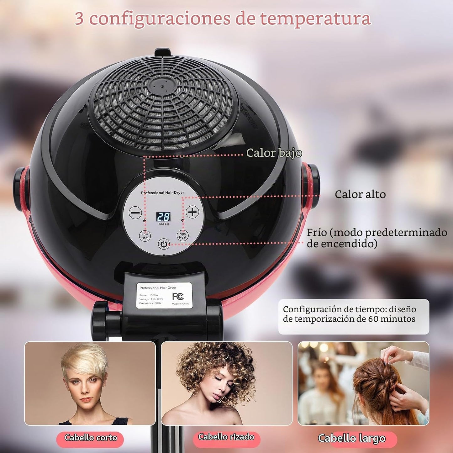 Secador de pelo con capucha, secador de pelo profesional de pie con...