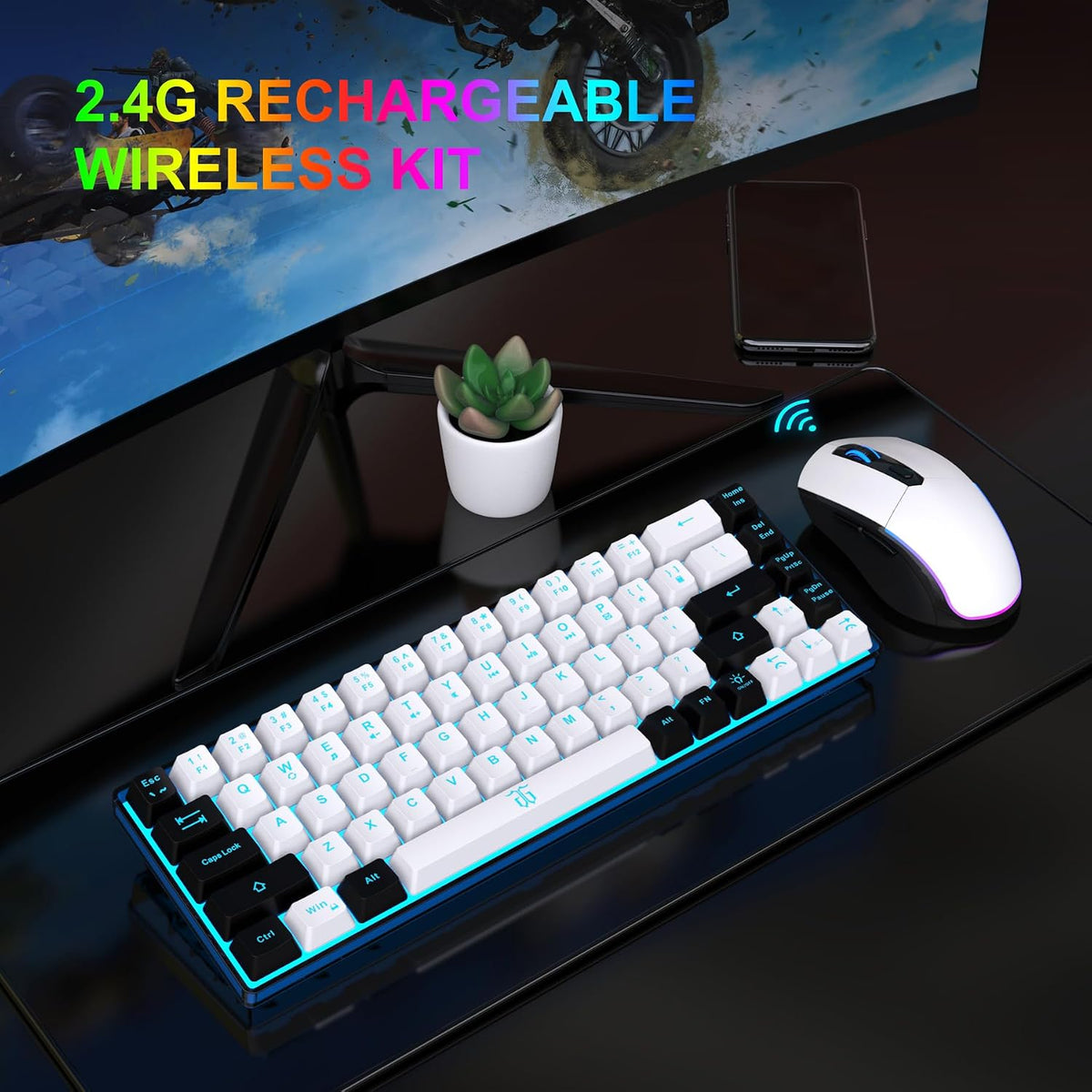 Snpurdiri - Combo de teclado y mouse inalámbricos para juegos al 60...