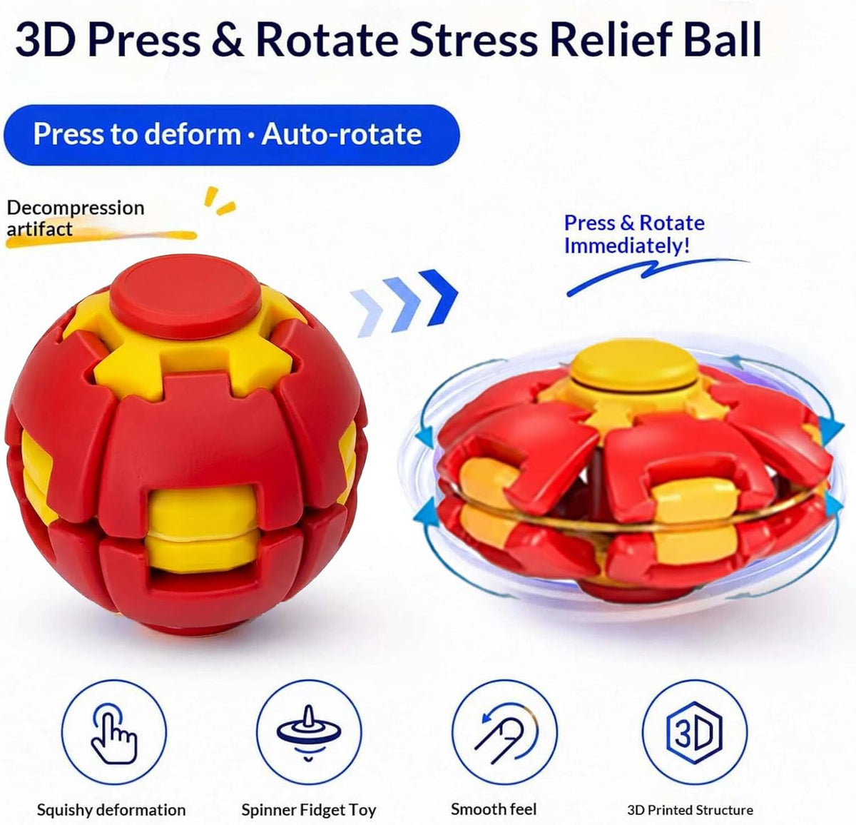 Fidget Spinner Impreso 3D Presione para Girar Bola de Estrés Sensor...