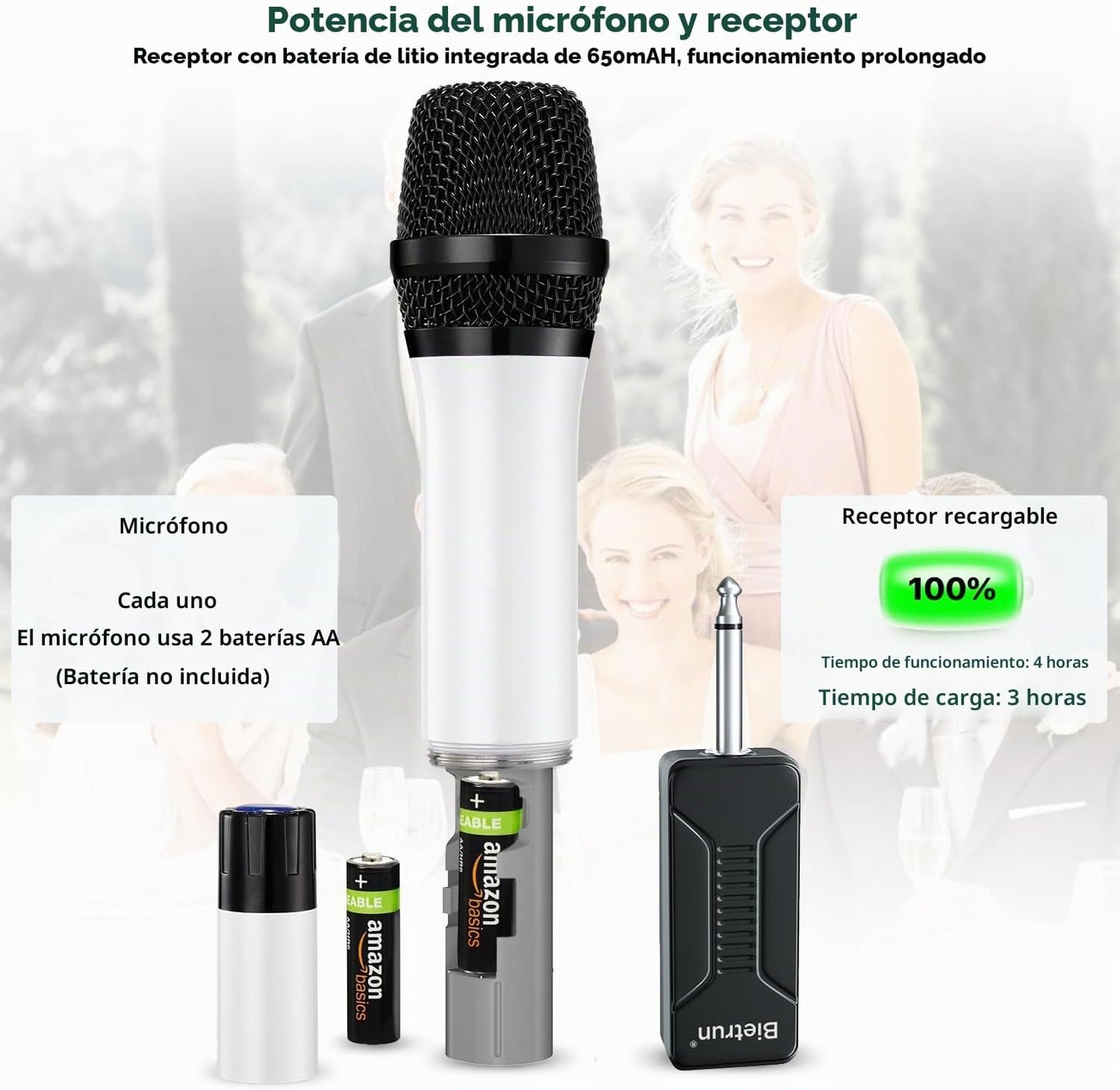 Micrófono inalámbrico, Bietrun UHF de metal, sistema de micrófono d...