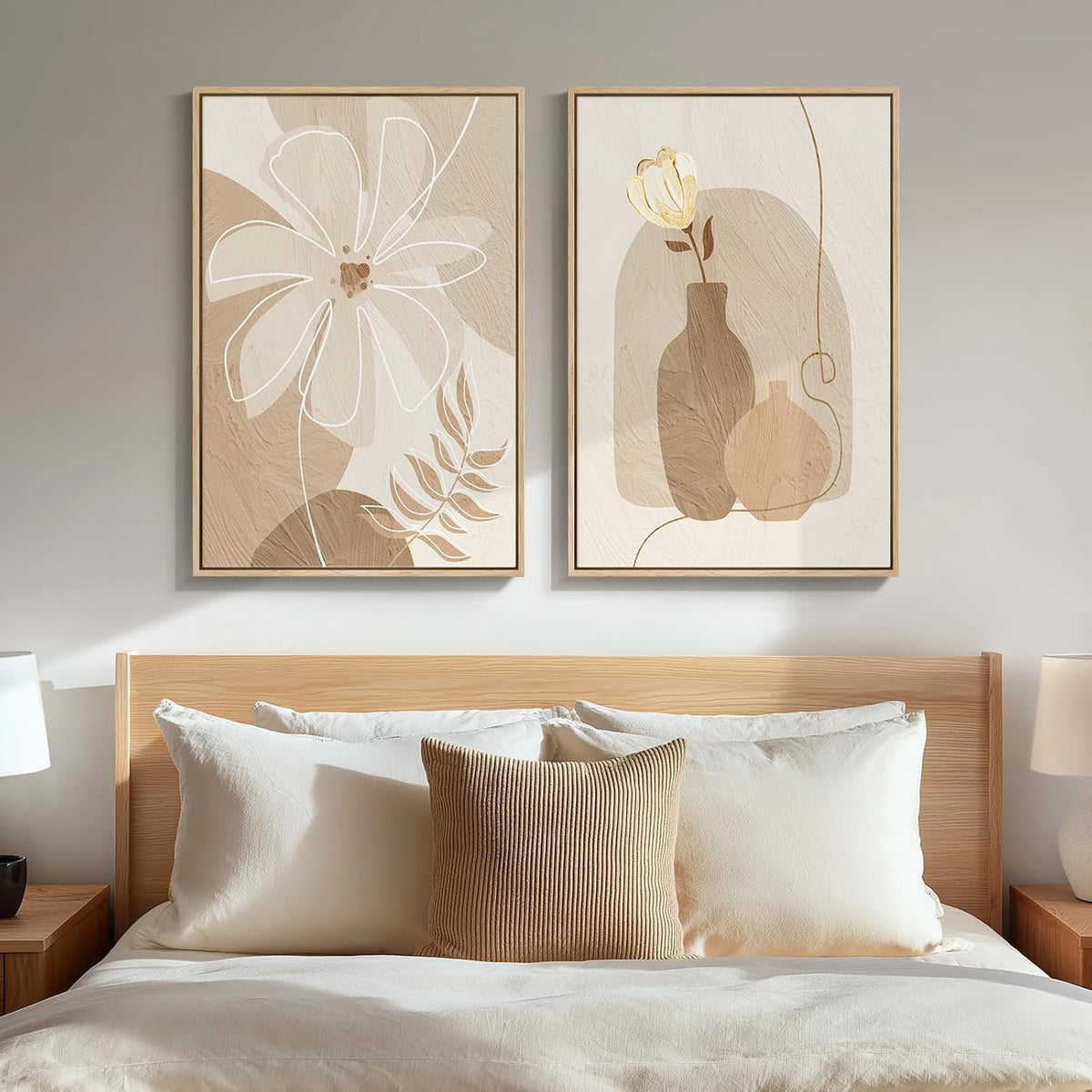Arte de pared floral bohemio neutro enmarcado para dormitorio, jueg...