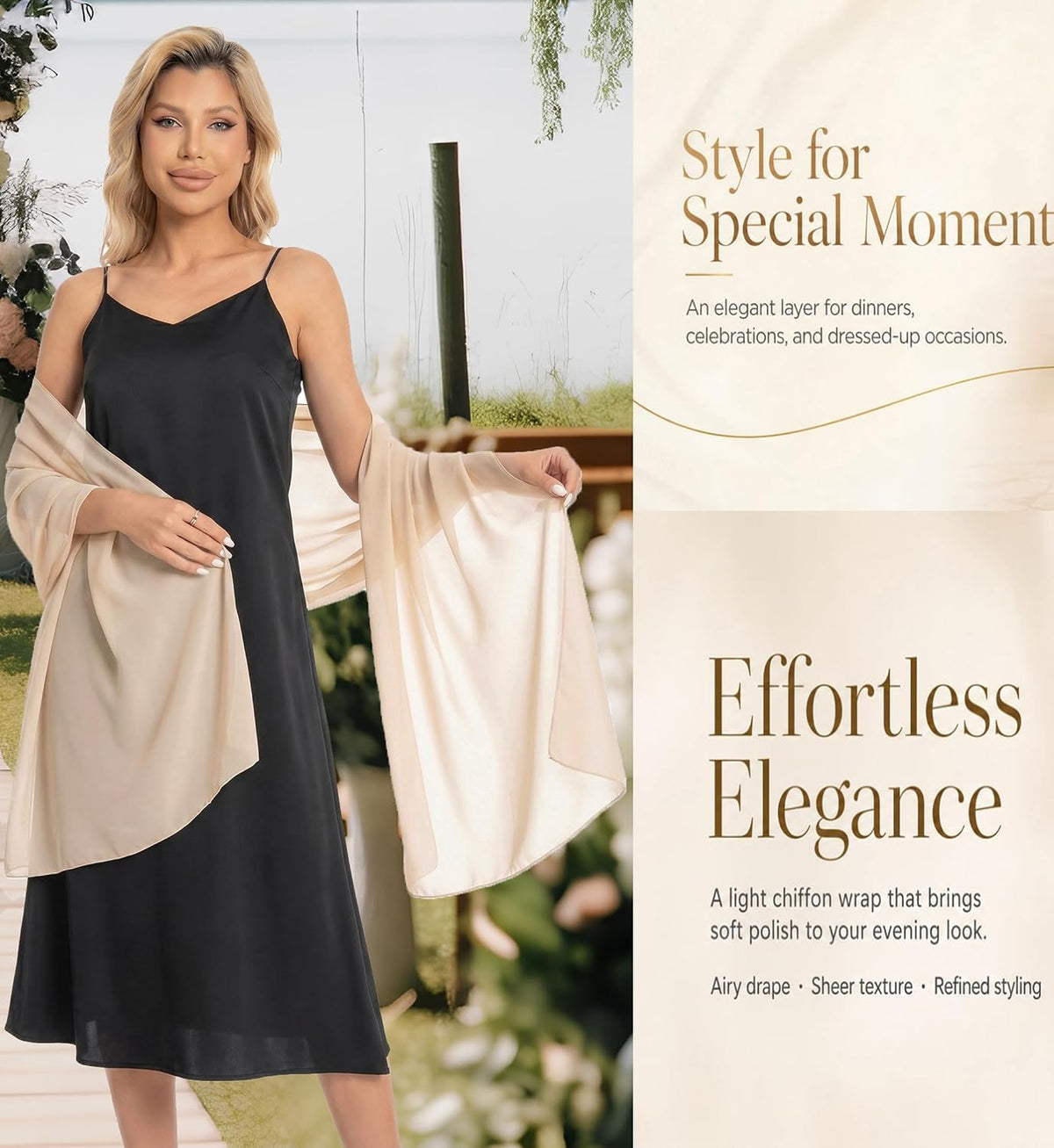 Chales y envolturas de gasa para vestidos de noche, elegante bufand...