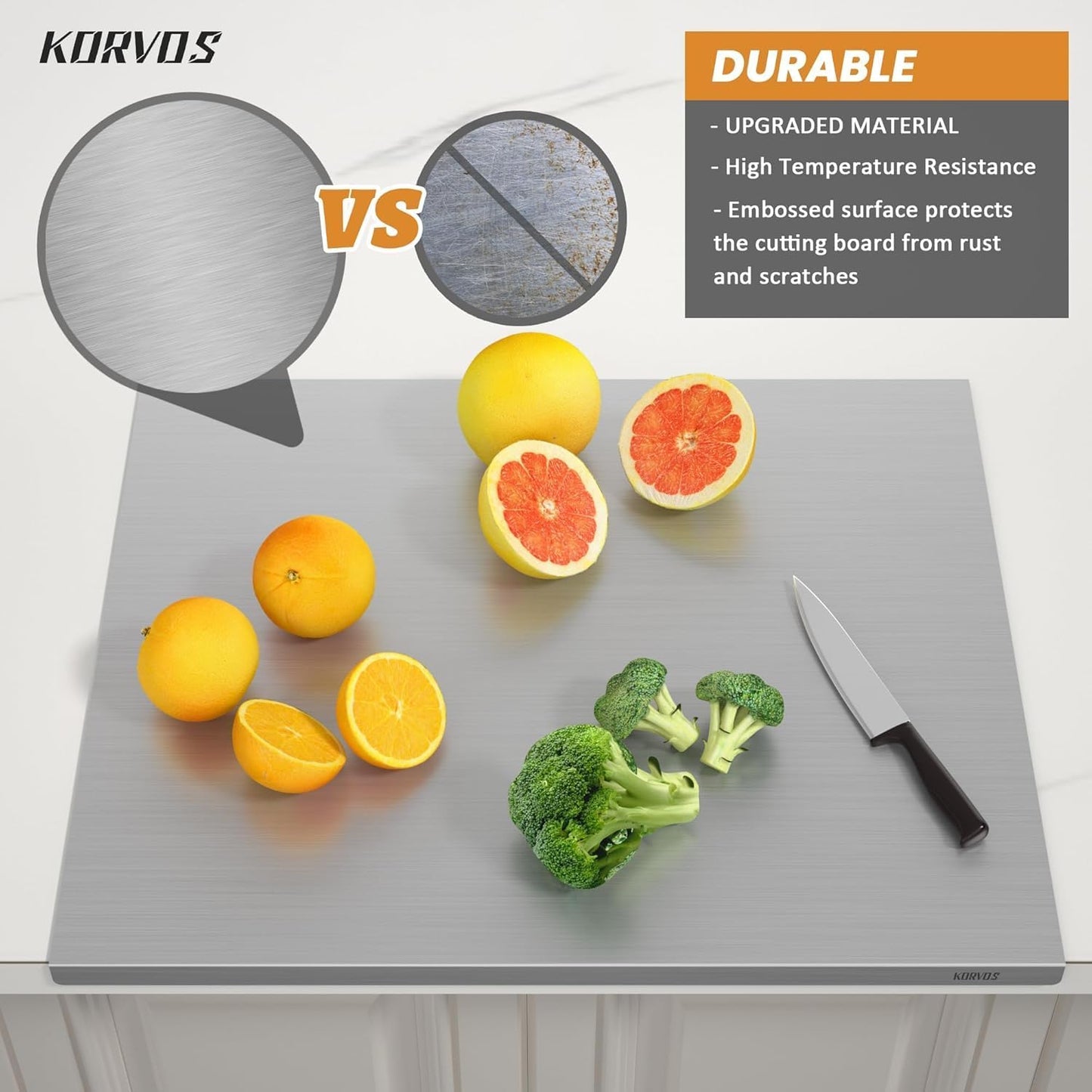 KORVOS Tabla de cortar de acero inoxidable 304, tablas de cortar de...