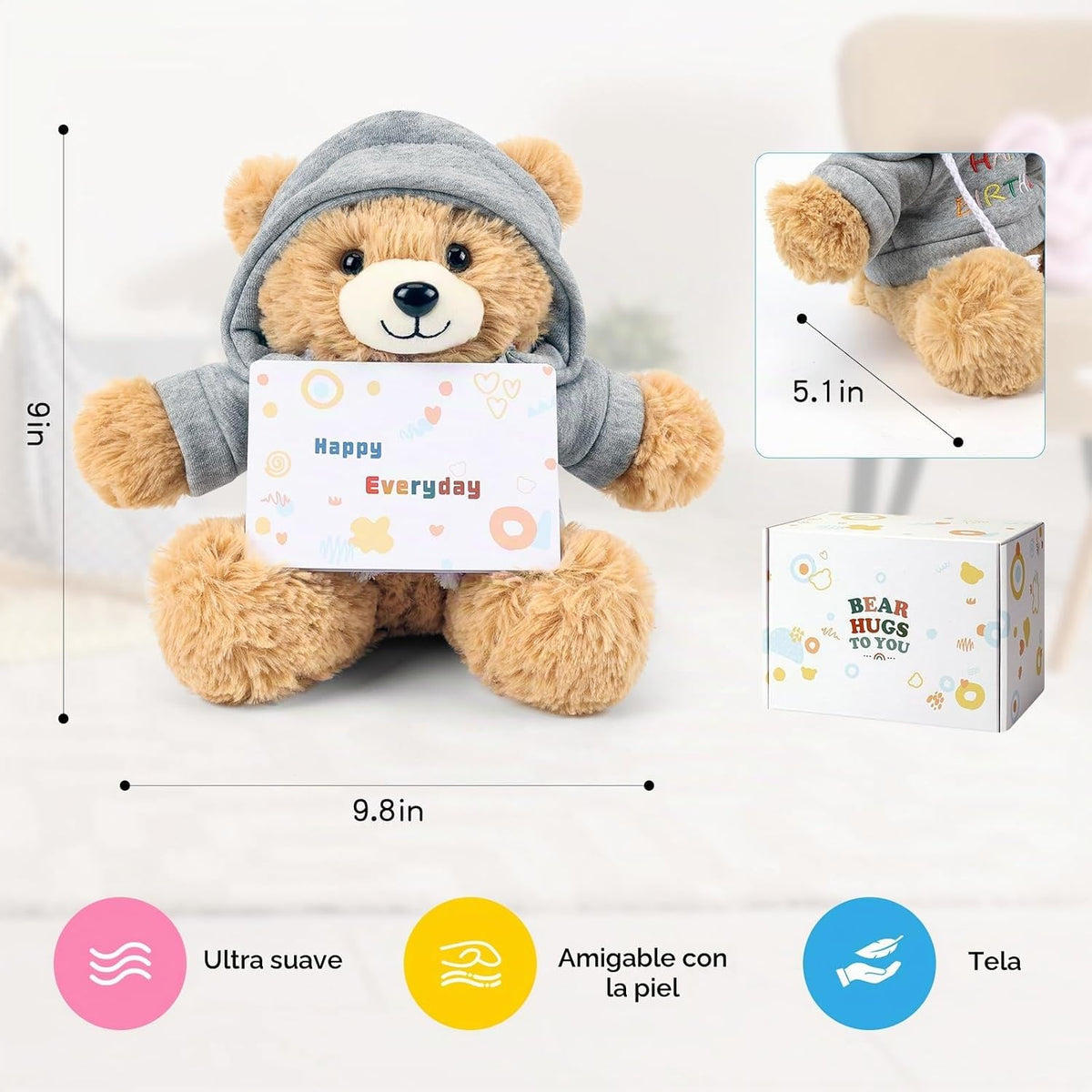 Osacoe Oso de peluche de feliz cumpleaños con caja de regalo, sudad...