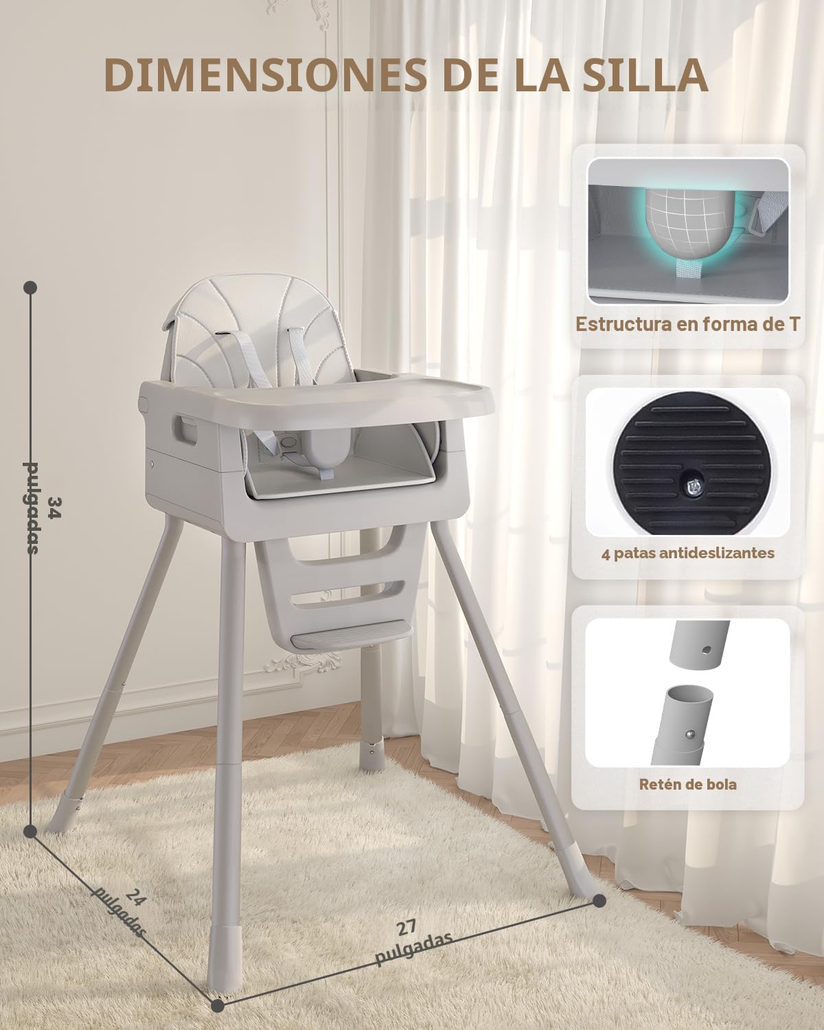 EverKiddo Silla alta para bebé a partir de 6 meses, sillas altas pl...