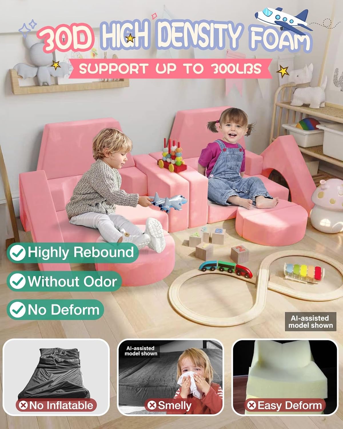YEFU Sofá modular de juego para niños de 15 piezas, más de 1000 jue...