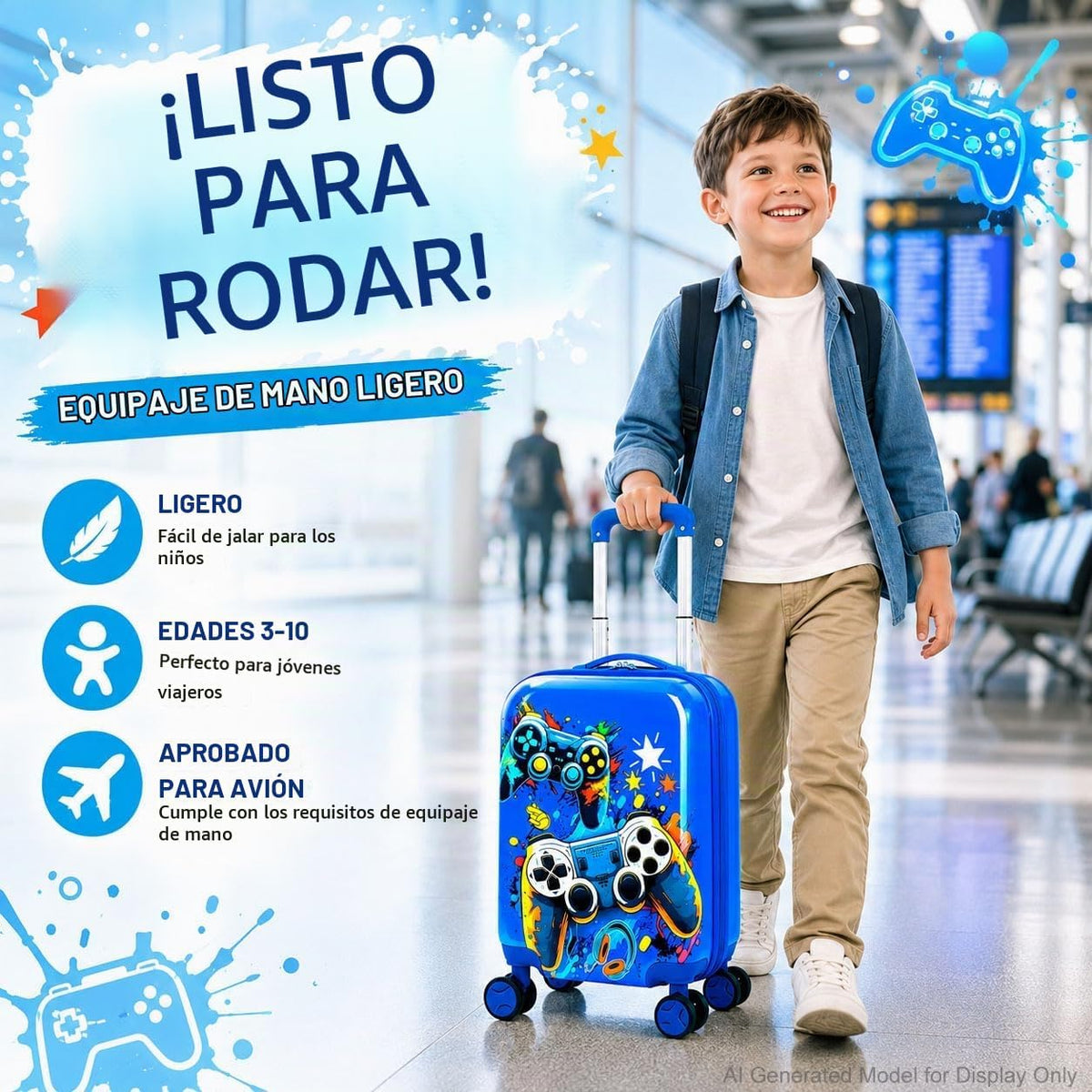 Juego de equipaje de mano ligero para niños, 2 piezas con ruedas, m...
