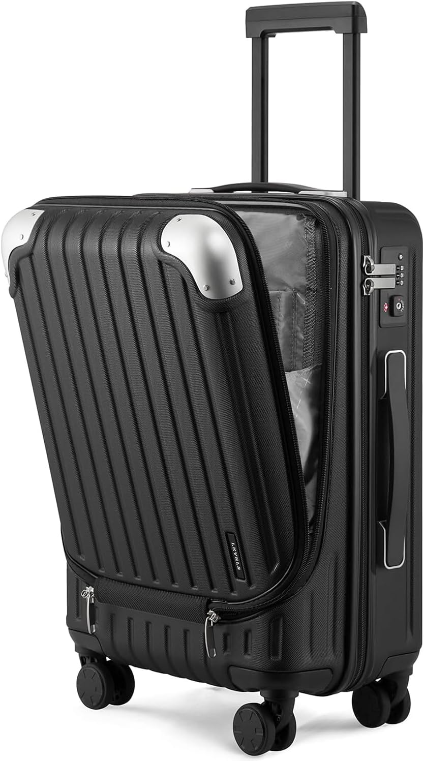 LEVEL8 Equipaje Grace, Negro, 20 pulg. | Bolsillo frontal, se adapt...