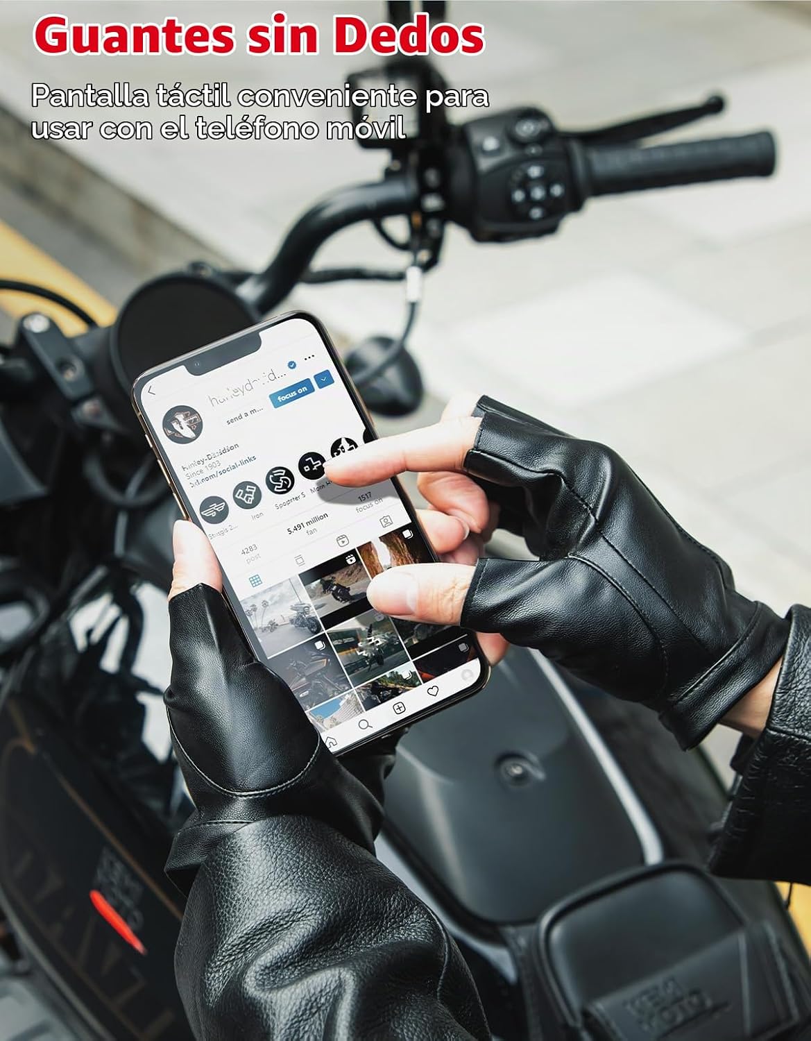 KEMIMOTO Guantes de conducción sin dedos, de cuero sintético PU, pa...