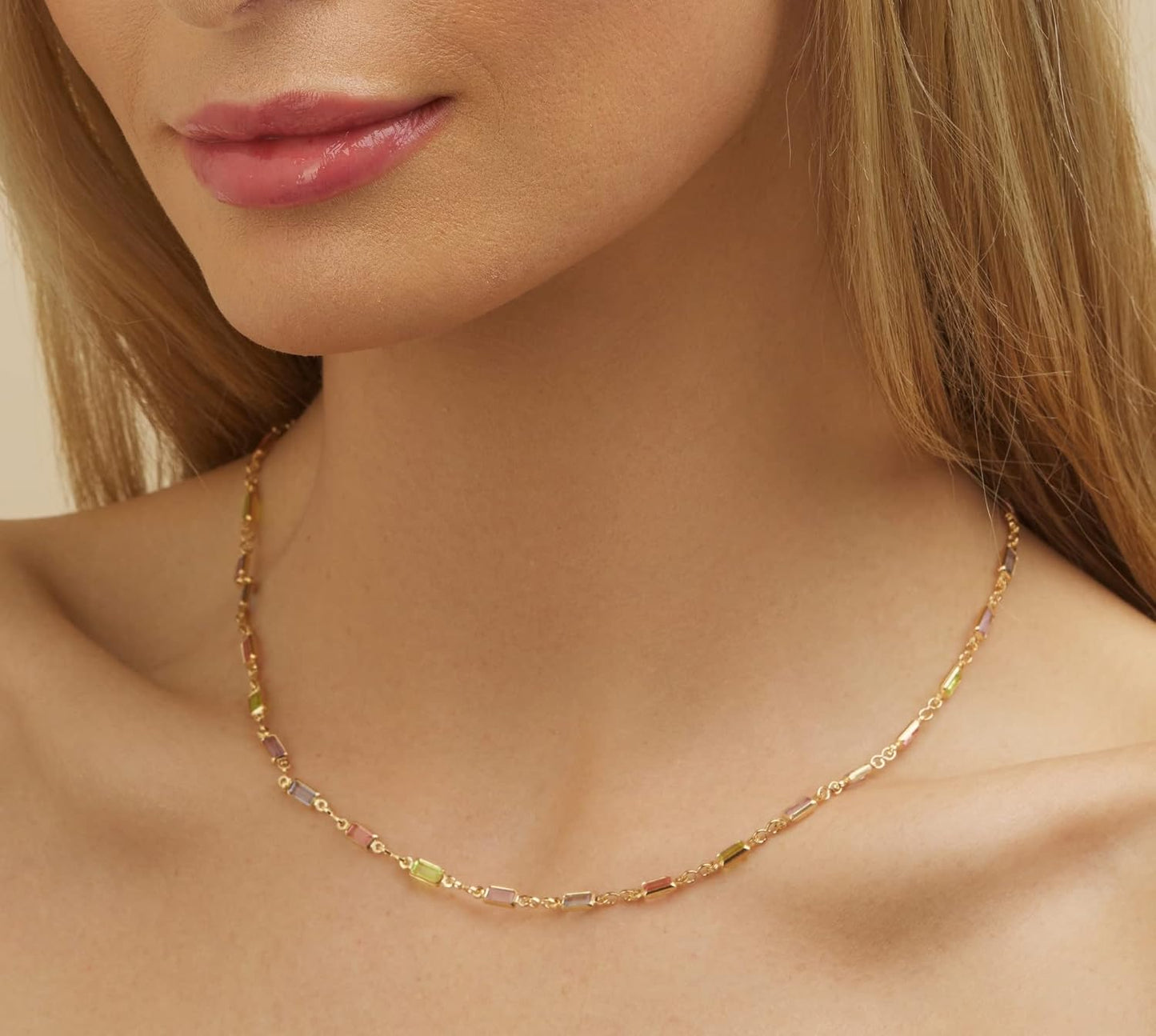 Barzel Collar de baguette de cristal de piedra múltiple chapado en...