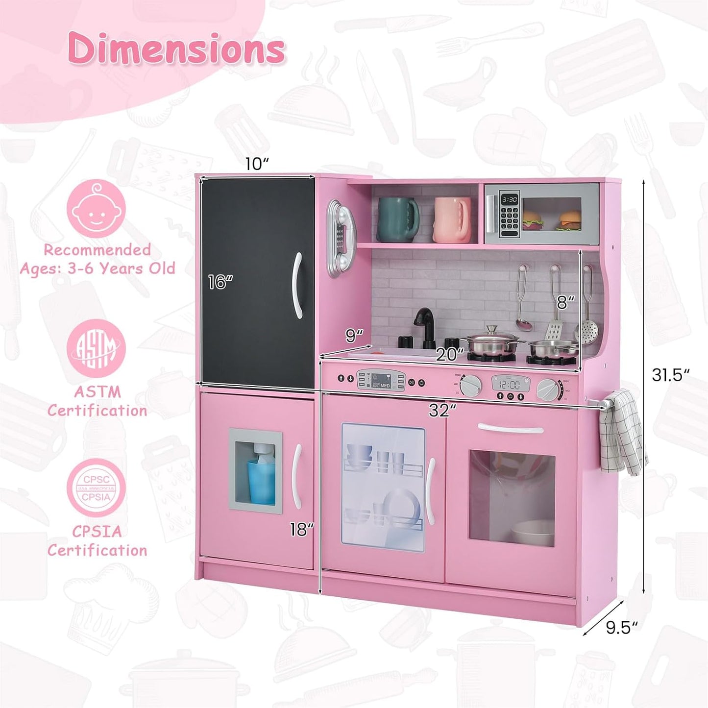 HONEY JOY Set de cocina de madera de juguete para niños, juego de s...