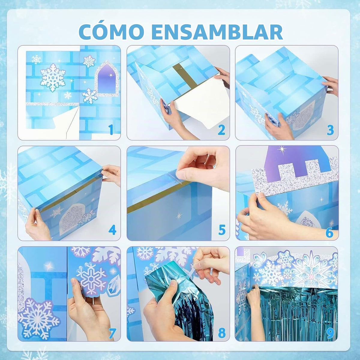 WERNNSAI Casa de juegos de castillo de cartón azul de invierno, kit...