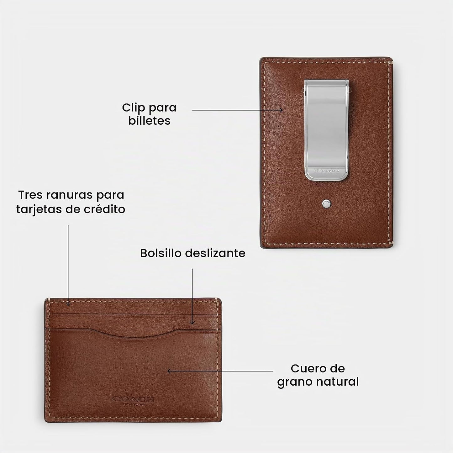 Coach Funda para tarjetas con clip para dinero, color secoya, talla...
