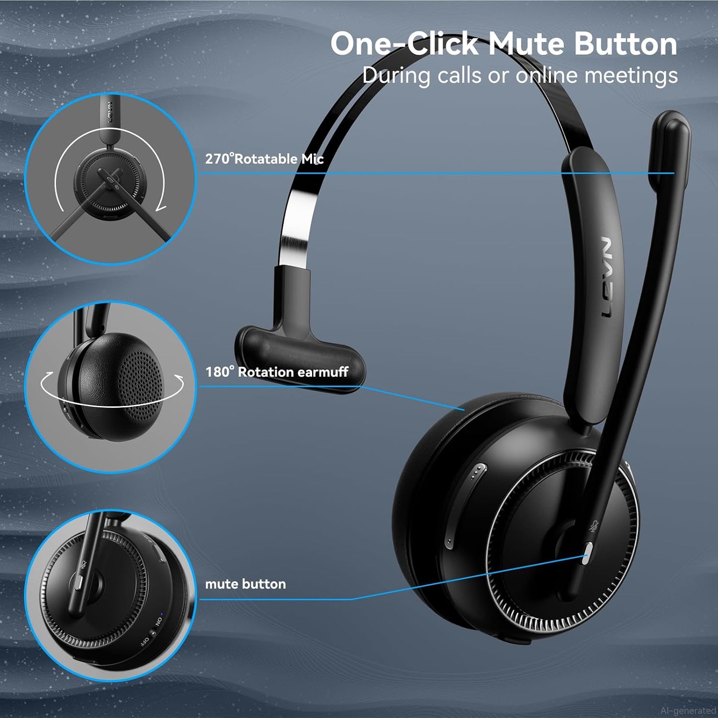 Auriculares inalámbricos con micrófono para el trabajo, auriculares...