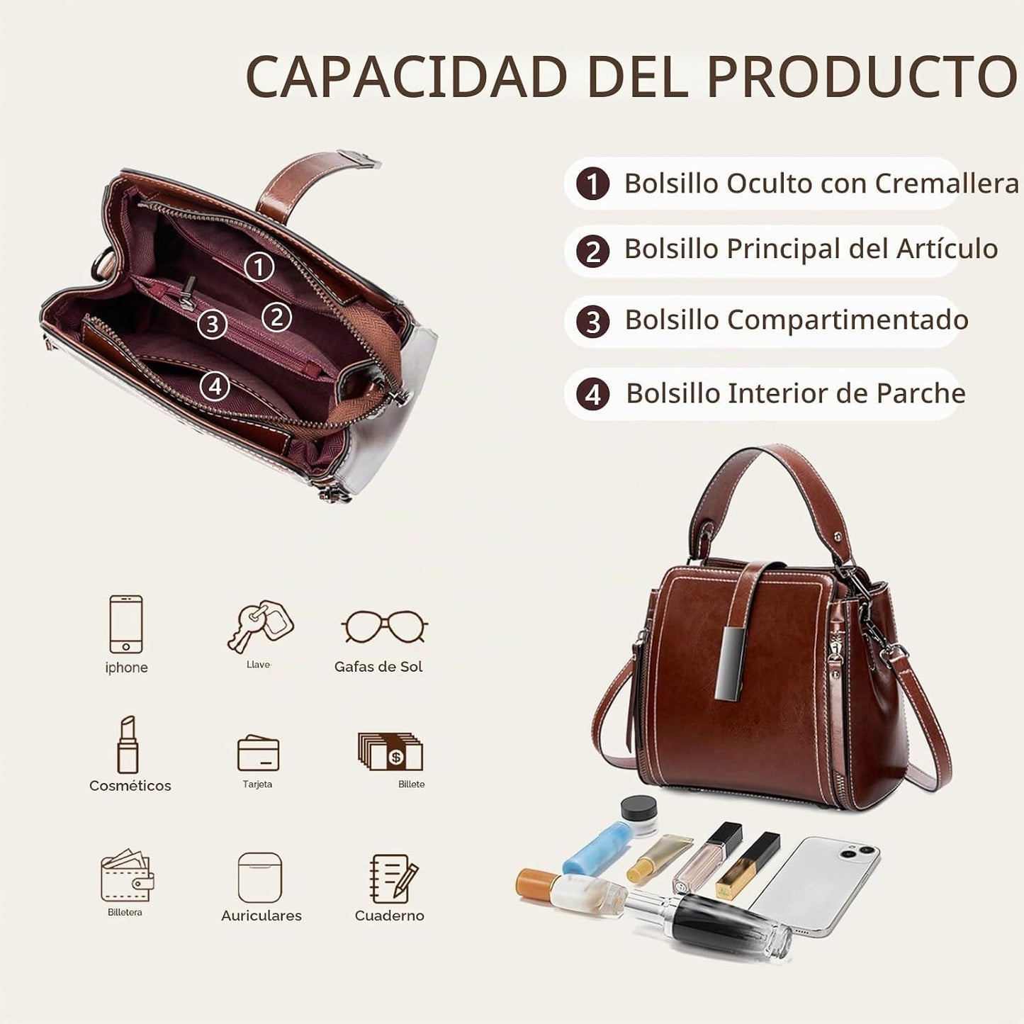MoreFarther Bolsos cruzados de cuero genuino para mujer, bolsos de...
