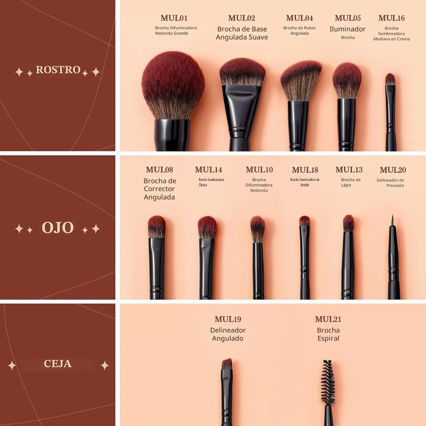 Jessup Juego completo de brochas de maquillaje, 13 piezas, base veg...