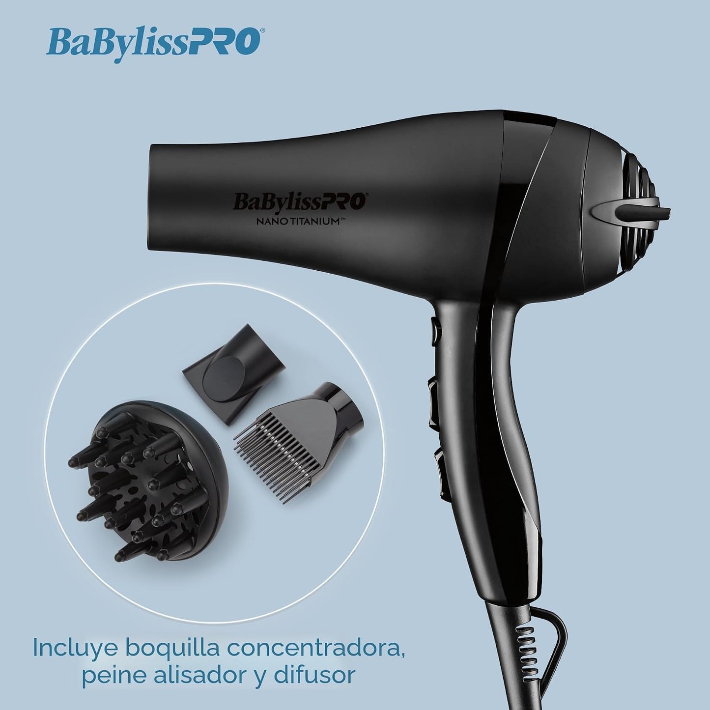 BaBylissPRO Nano Titanium secador de pelo de 2000 vatios con boquil...