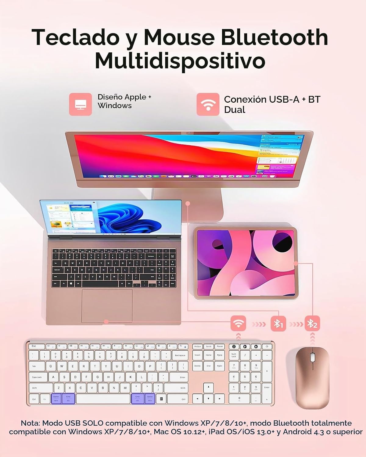seenda SKM64-3 Combo de teclado inalámbrico Bluetooth y mouse para...