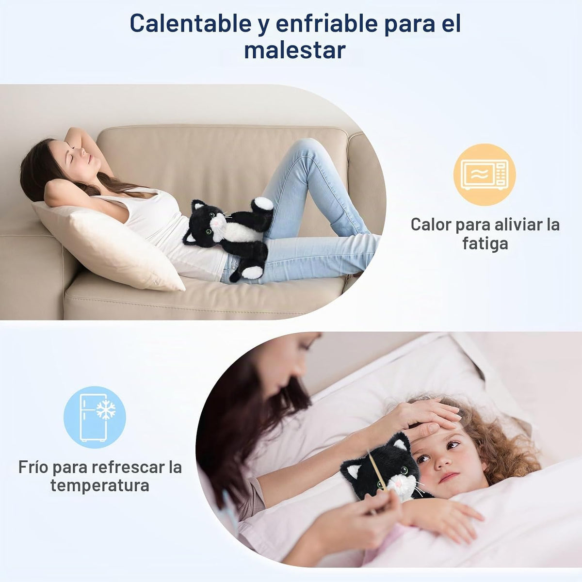 SuzziPals - Gato de peluche calentable y enfriable en blanco y negr...
