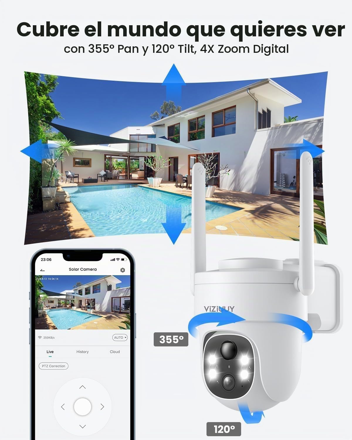 VIZIUUY Cámaras de seguridad solares inalámbricas para exteriores,...