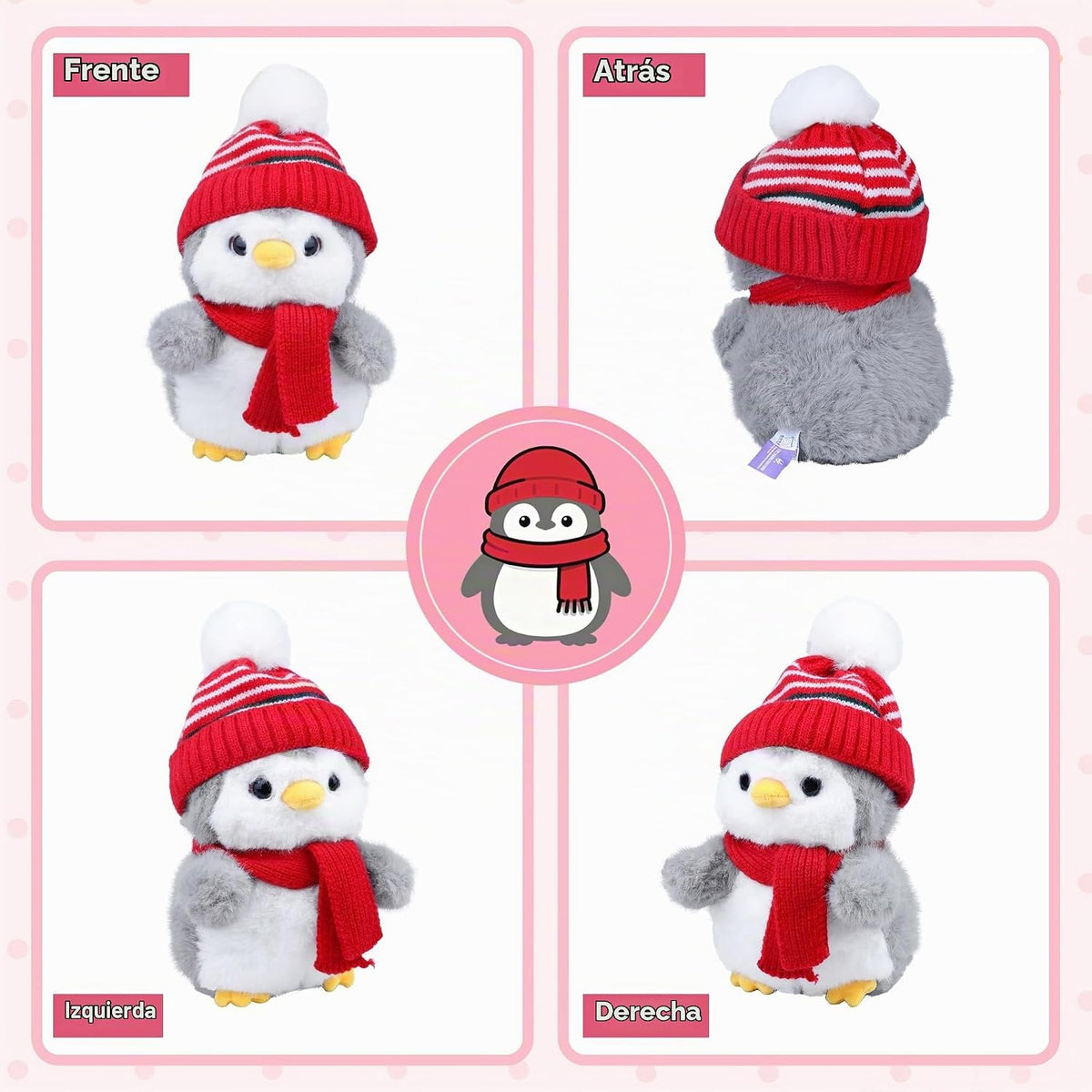 Animal de peluche de pingüino, peluche de pingüino con gorro de pun...