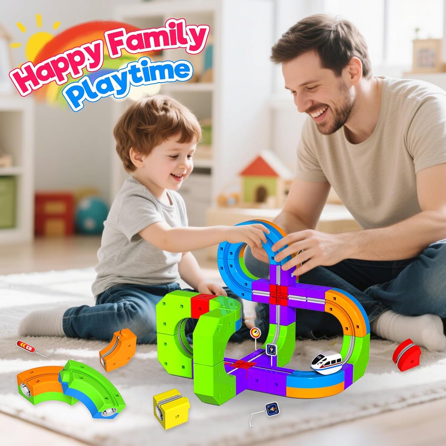 Juego de Tren Eléctrico para Niños, Set de Pista de Carreras 3D de...