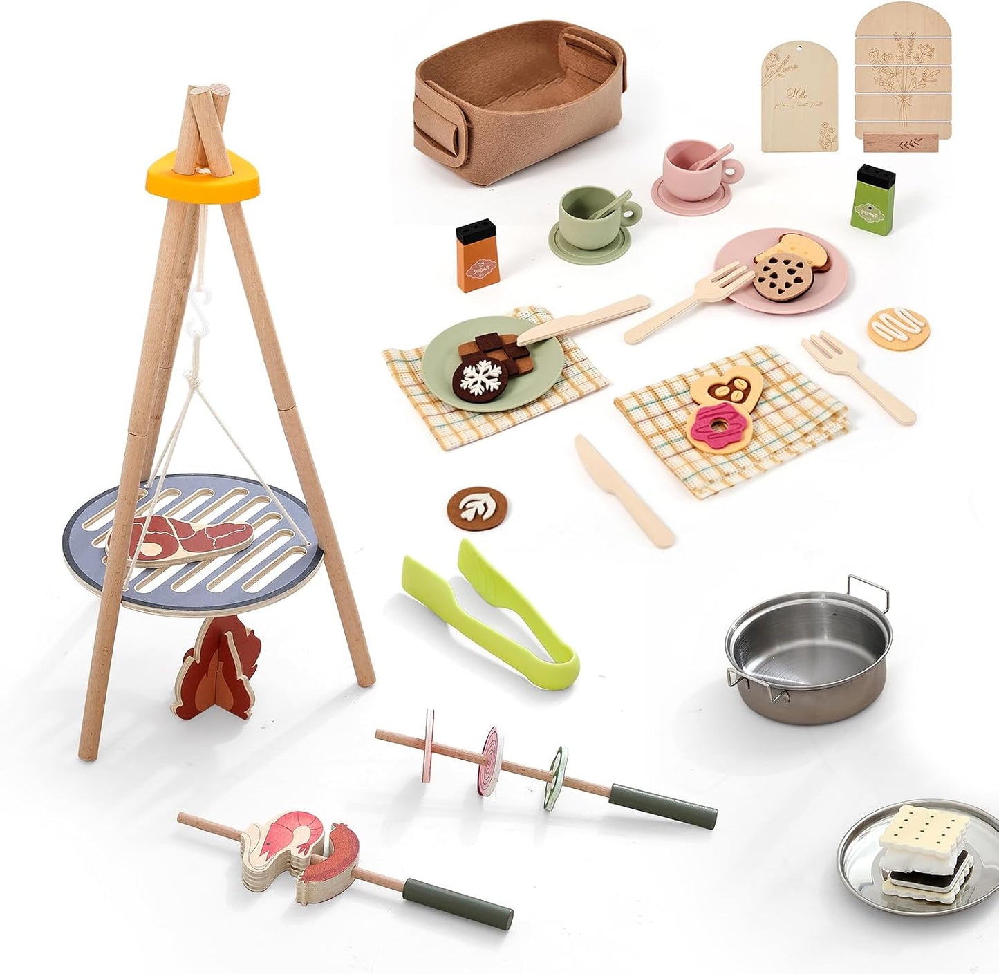 Parrilla de camping de madera para niños y juego de fiesta de té, j...