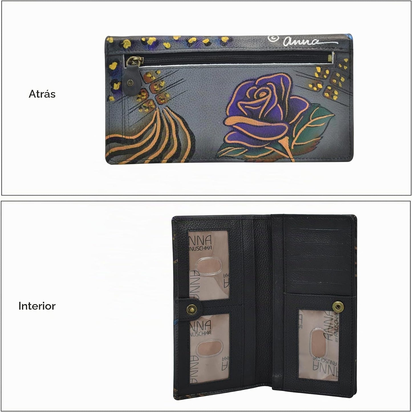 Anna by Anuschka Cartera de embrague de cuero pintado a mano para m...