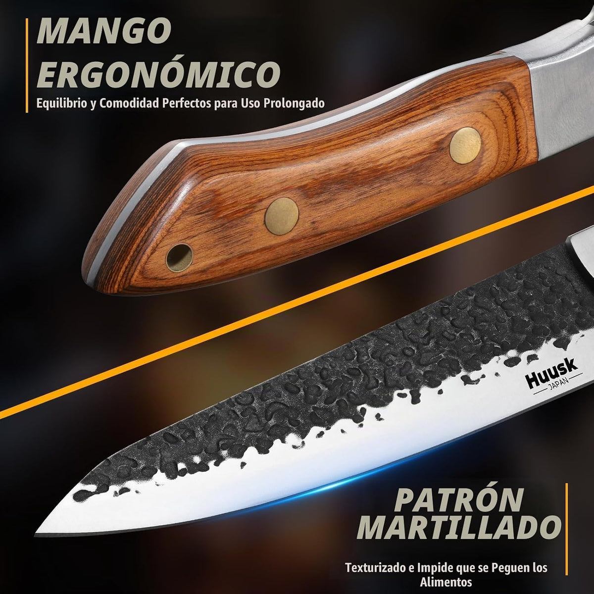 Huusk Juego de 7 cuchillos de carnicero para cortar carne con bolsa...