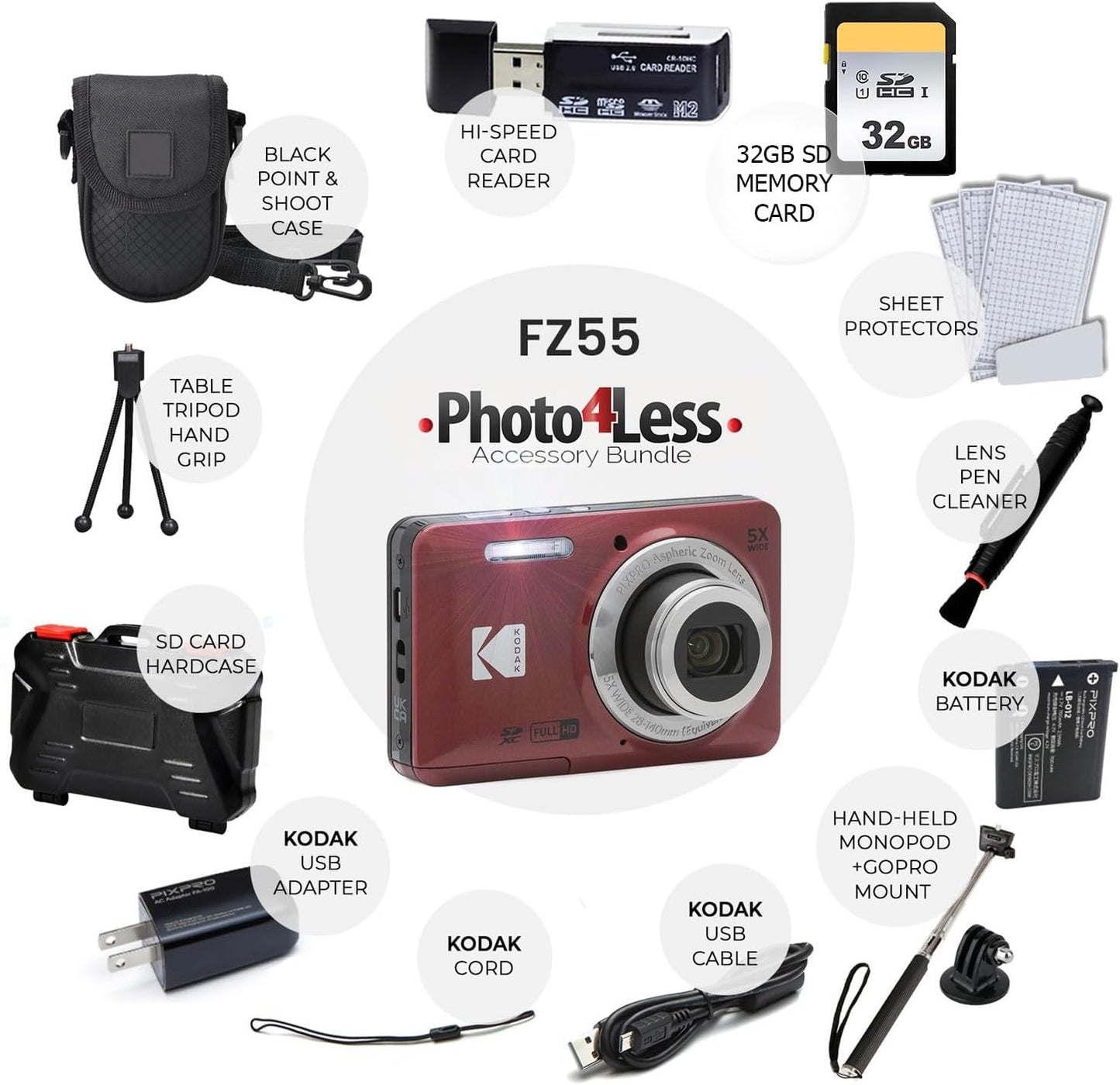 Kodak PIXPRO FZ55 - Cámara digital (rojo) + Tarjeta de memoria de 3...