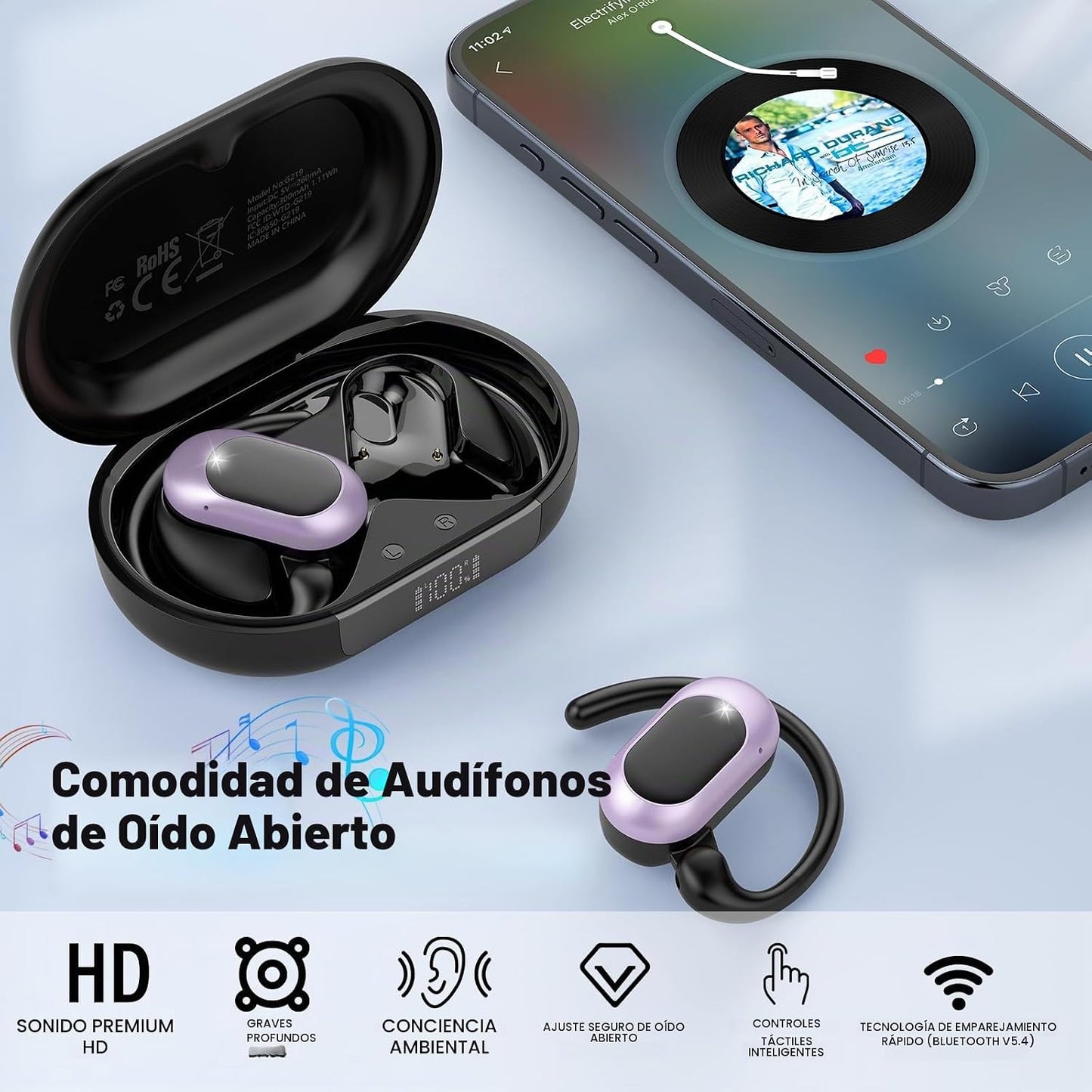 Auriculares abiertos, NUEVOS auriculares supraaurales con 4 micrófo...
