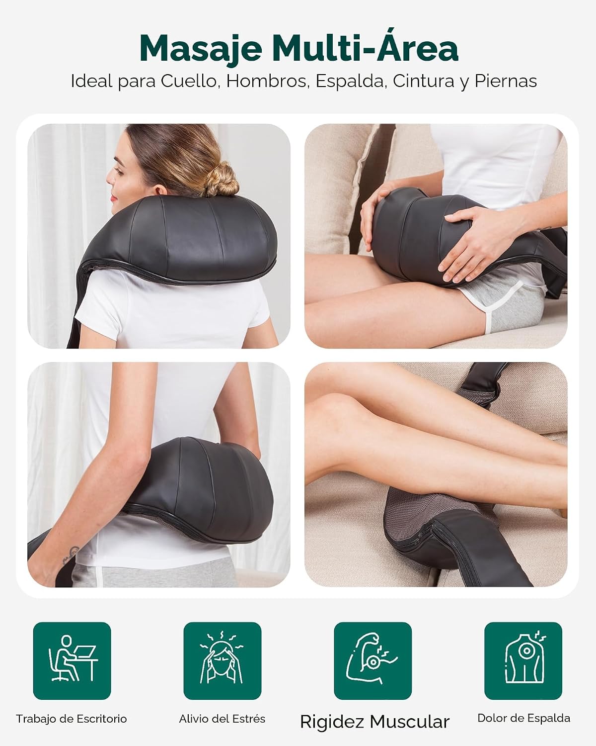 Snailax Shiatsu Masajeador de cuello con calor, hombros y espalda |...