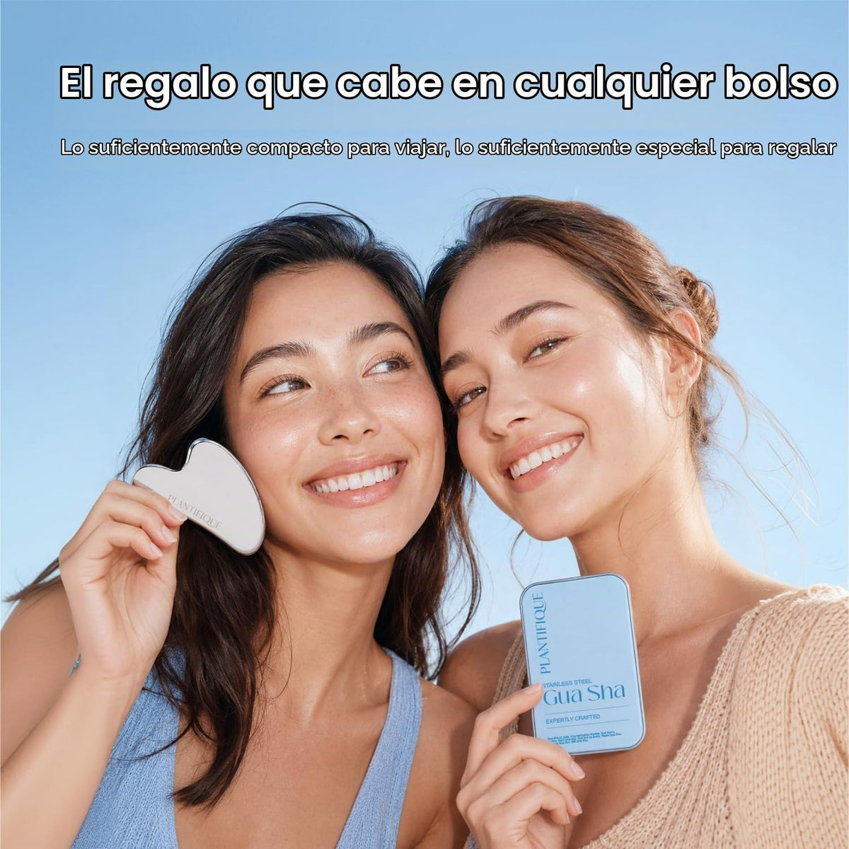 PLANTIFIQUE Herramienta facial Gua Sha de acero inoxidable - Masaje...