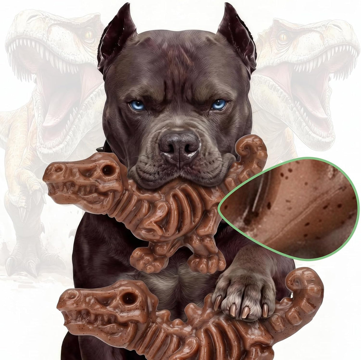 DinoBone Paquete de 2 juguetes masticables para perros resistentes...