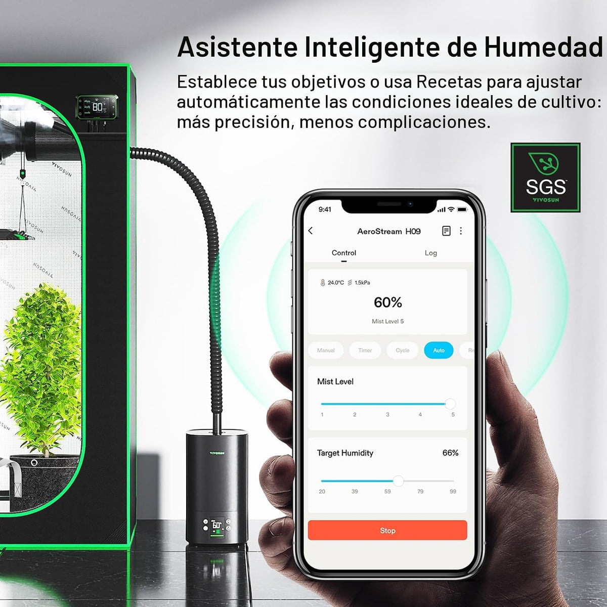 VIVOSUN AeroStream H05 Humidificador inteligente Wi-Fi, humidificad...